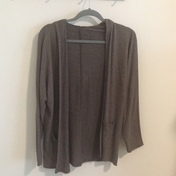 Mauve and Gray Colored Hooded Open Front Sweater - Picture 1 of 5